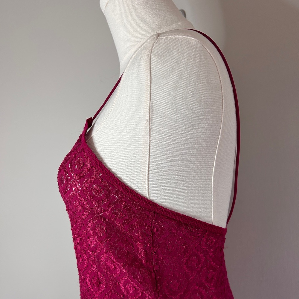 VINTAGE VAL MODE 90s Romantic Lace Basque Waist Red Slip Dress Valentines Size S - Picture 7 of 15